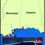 Map of Alabama and Mississippi with inset of Dauphin islands