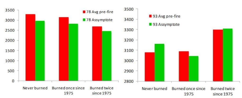 Pre- and post-fire average EVI values.