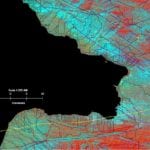 Figure showing ASTER band combination comprising R:14/12; G:13/14; B:12/13; imagery acquired Jan. 21, 2010. Image Source: NASA and METI.