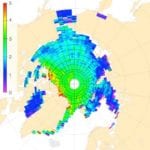 Cryosat’s map of Arctic sea ice thickness, April 2011. Source: CPOM/UCL/ESA.
