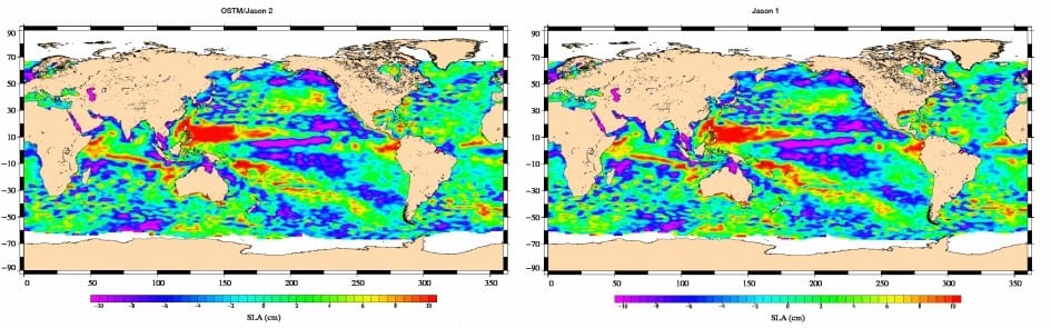 OSTM/Jason 2 map of sea-level anomalies, July 4 to July 14, 2008. Image Credit: NASA Jet Propulsion Lab