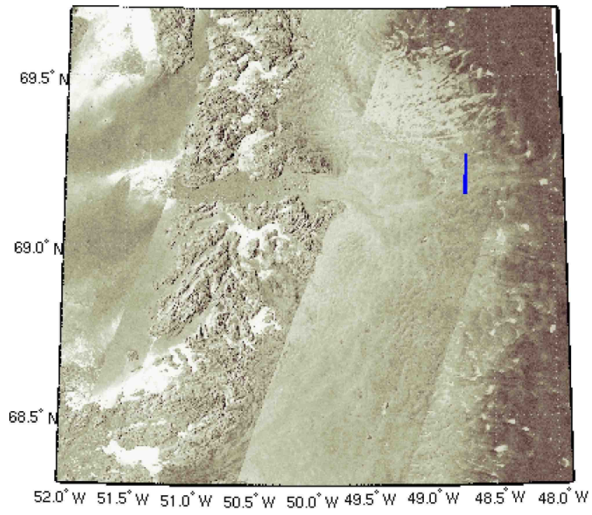 Image of map showing where in the Jakobshavn channel data was collected.