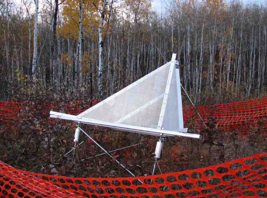 Photo of a corner reflector installed at the Little Smoky site.
