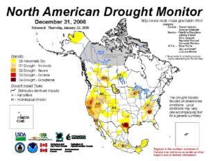 Figure 3. The North American Drought Monitor (NADM) for December 31, 2008.