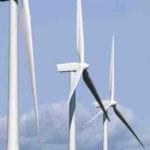 Cropped image of offshore wind turbines