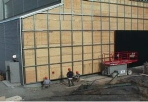 Solar wall under construction at Weledeh Catholic School in Yellowknife, Canada.