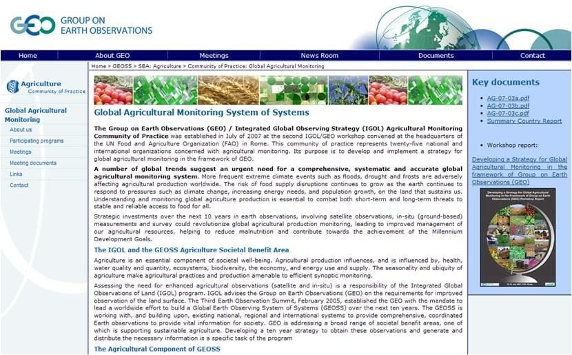 Image of a GEO Global Agricultural Monitoring System of Systems website screenshot