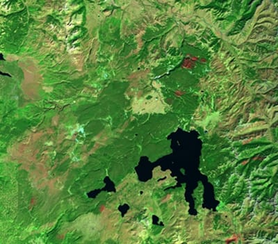 Satellite image of yellowstone showing regrowth