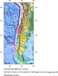 USGS Map showing the epicenter of the 2/27 earthquake off the coast of Chile