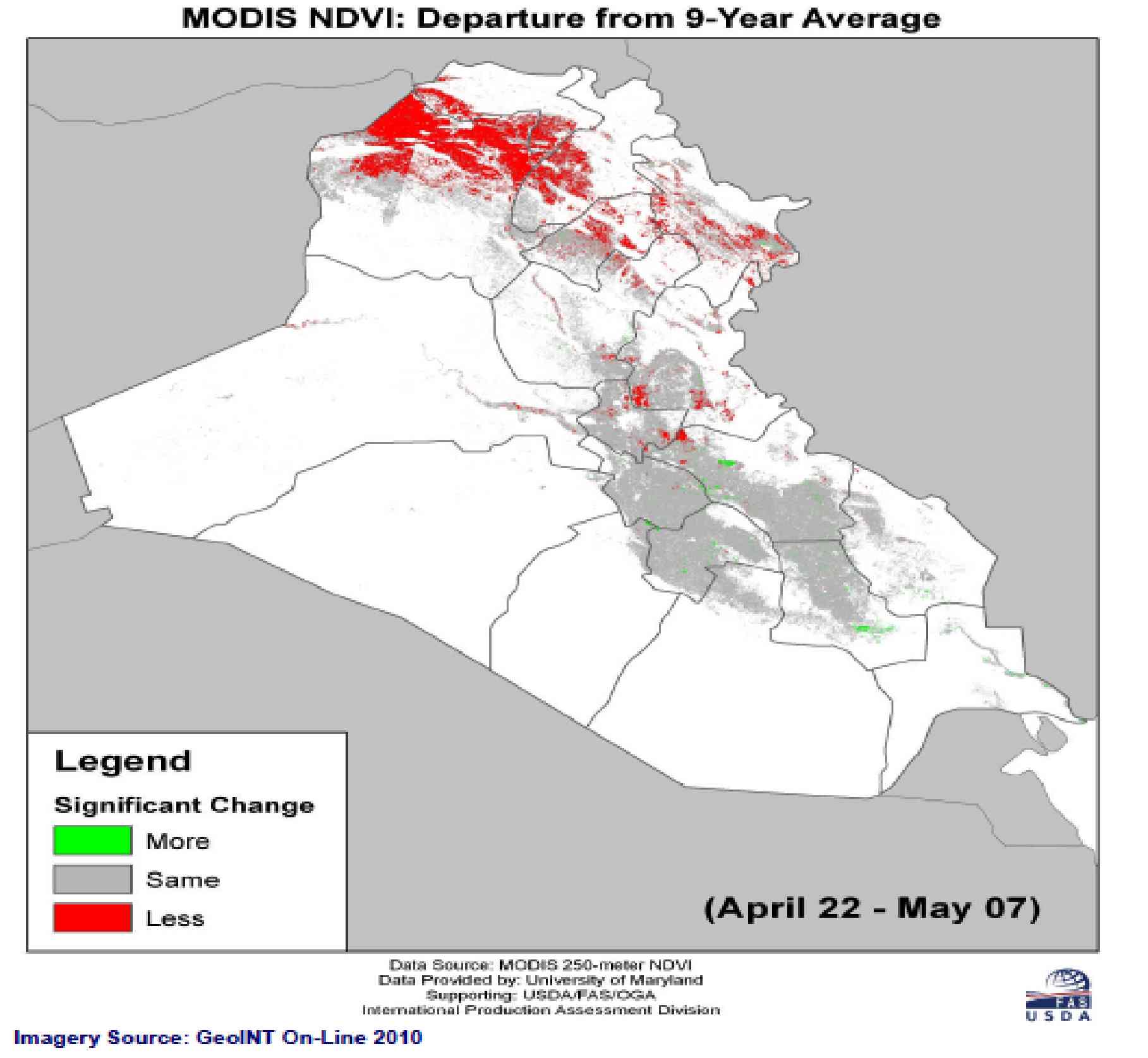 Satellite image of Iraq showing land use change over nine years 
