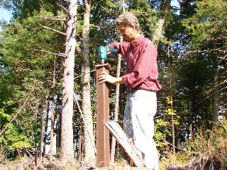 Jeff Beaudry installing the Picture Post in Sept, 2008, on Mackworth Island, Falmouth, ME, to study the reforestation and recovery of land struck by the 2006 Patriots' Day Storm.