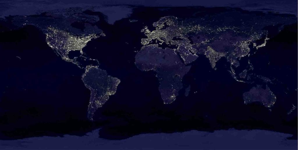 Figure 1: Data from DMSP-OLS, nighttime lights of the world, sample figure.