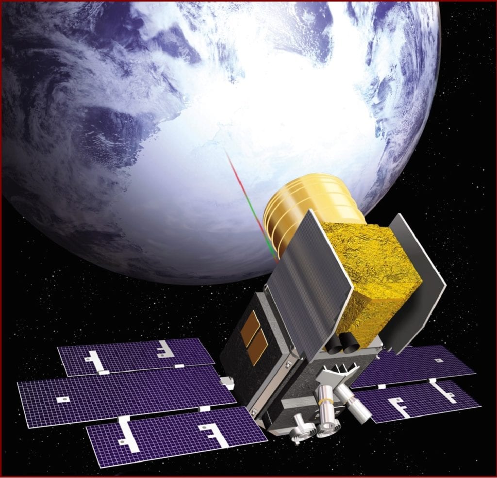 An artist's rendition of ICESat-I, launched in 2003. Credit: NASA