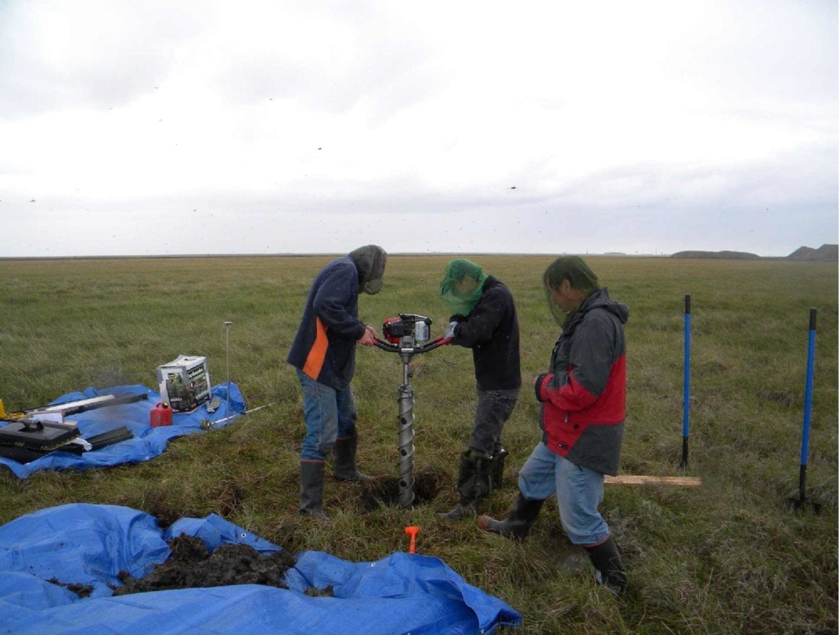 Image showing Kevin Schaefer's research team drilling for permafrost cores on Alaska's North Slope.
