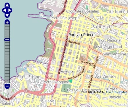 OpenStreetMap of Port-au-Prince. OpenStreetMap data includes roads, boundaries, transportation resources, water and health infrastructures, medical facilities, and ad hoc settlements (refugee camps).