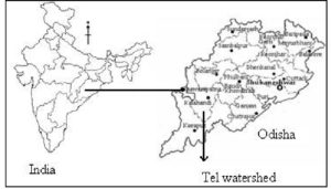 Figure 1: Location map of the Tel watershed, Odisha