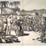 Illustration of famine relief being handed out in India 1877