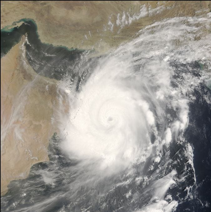 Satellite image of the bay of bengal cyclone Honu