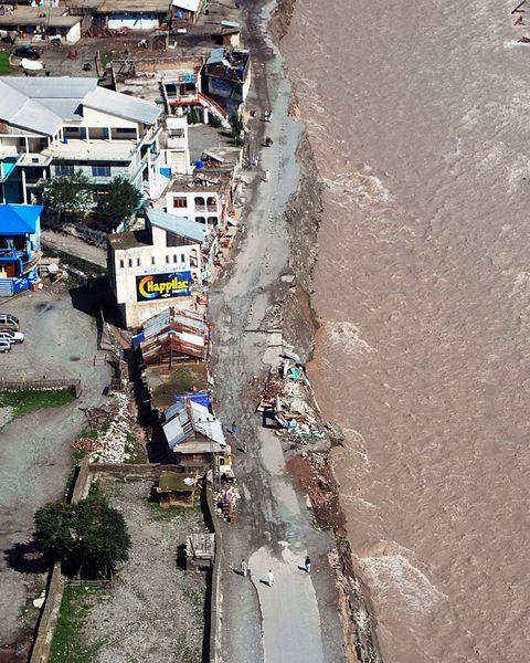 Image from Aug. 11, 2010, where flood waters have washed away all ground means to reach the people stranded in the northern areas of the Swat valley in Pakistan. 