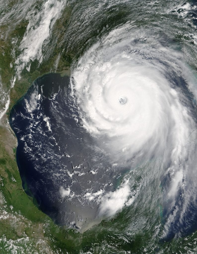 MODIS satellite image of Hurricane Katrina shortly before landfall in New Orleans.  