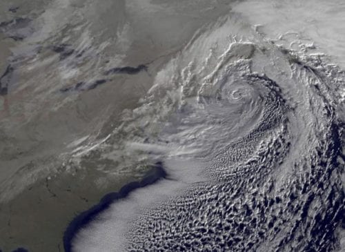 GOES satellite image of the December 27, 2010 blizzard along the east coast of the United States. 