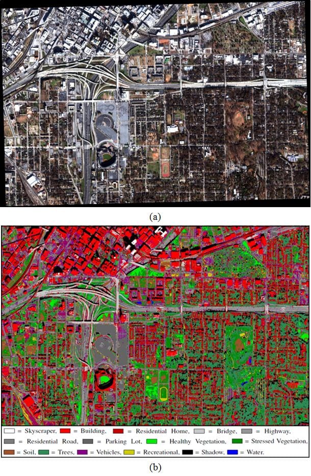 Figure showing Downtown Atlanta (a) and 15 classes map (b).