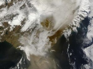 Satellite photo of the ICelandic volcano erupting. Photo Source: NASA
