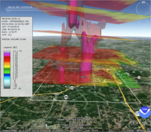 Imagery measuring debris intensity of the Joplin Tornado disaster. Photo Source: Google Earth Blog