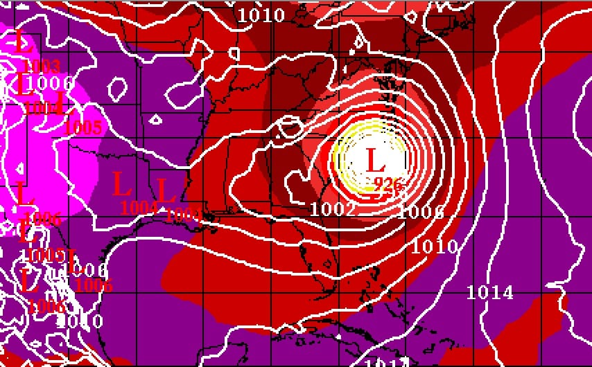 0z ECMWF model run showing a major hurricane (at least 135 mph) hitting North Carolina. 