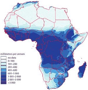 Map of African Rainfall. Image Source: Africa Environment Outlook. 