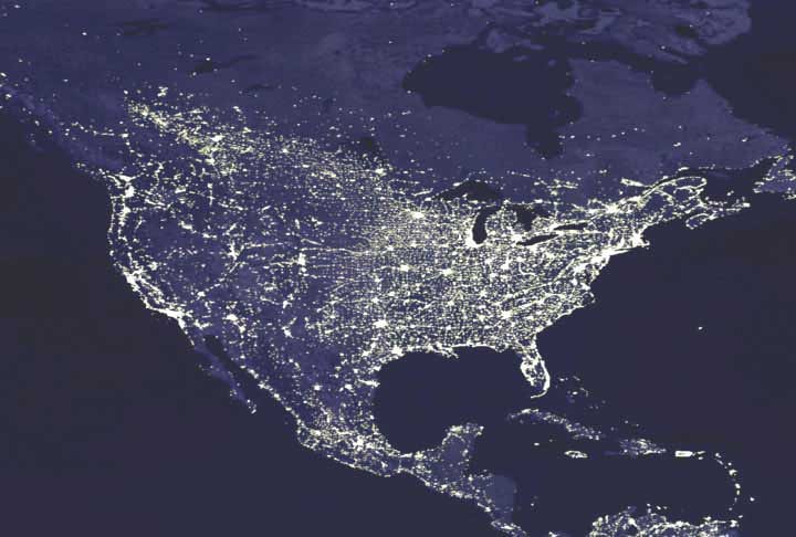 Figure 4: DMPS/OLS data showing nights at light in the United States. Source: NASA.