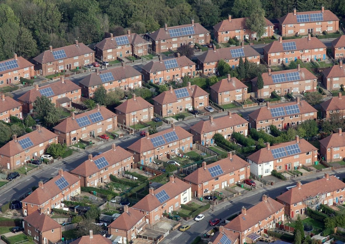 Solar Panels on a housing estate in Nottingham City, Image Source: Nottingham City.