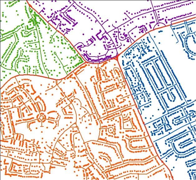 Example of residential address location and waste collection routes in Harrow Council. Image Source: Harrow Council.