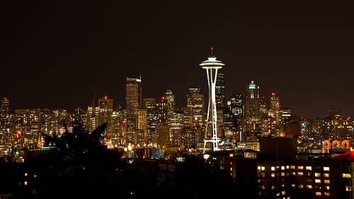 The Seattle skyline at night. Image Source: Bryce Edwards