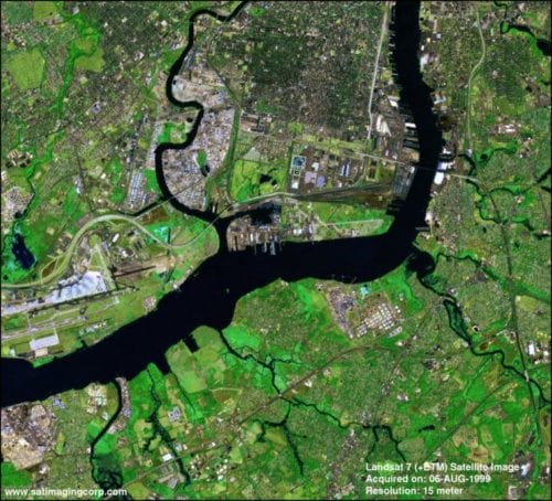 A Landsat image of Philadelphia, Pennsylvania. Image Source: Satellite Imaging Corp.