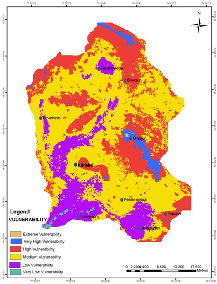 Final drought vulnerability map of Peddavagu basin, a tributary of Krishna River basin