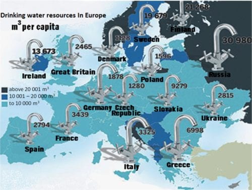 map showing drink water resources in Europe