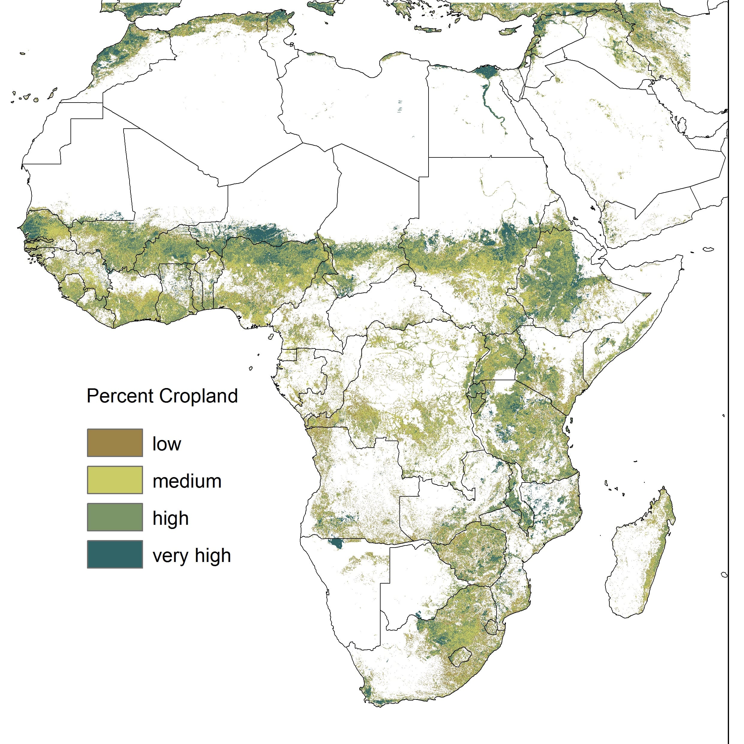 Hybrid cropland map of Africa produced by IIASA/IFPRI developed as part of (10)