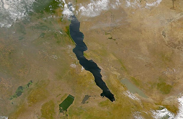 Satellite photo of lakes in the Rift Valley of Central Africa.