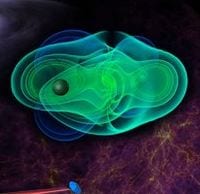 NGO would study the gravitational waves emanating from interacting supermassive black holes. Credit ESA/NGO