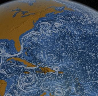 image from NASA's map showing the currents and movements of Earth's oceans. Credit: NASA