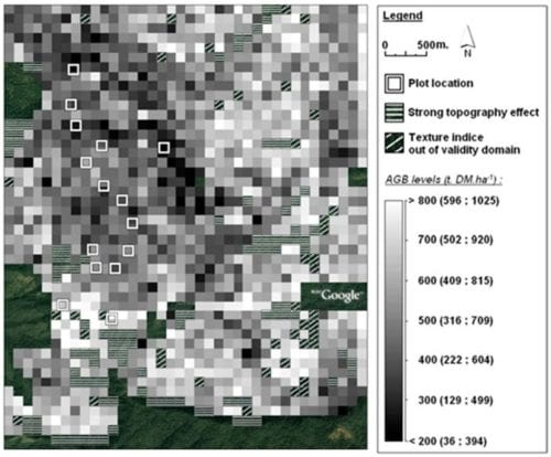 Figure 3: Biomass map made from a Google Earth Ikonos image and the FOTO method over the mountain forests of the West coast of India (Western Ghats). Ploton et al. 2012