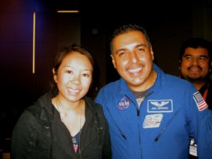 JPL DEVELOP Center Lead Katrina Laygo (left) with NASA Astronaut Jose Hernandez.