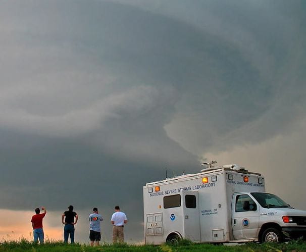 The DC3 mission is investigating the chemistry of thunderstorms, such as this one in Kansas being studied by a team from the National Oceanic and Atmospheric Administration (NOAA). (Credit: NOAA)