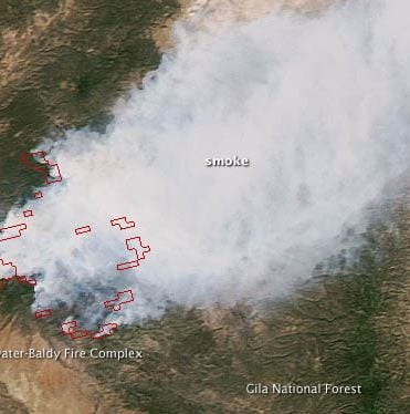 Satelite image of the Whitewater-Baldy wildfire in new mexico. Credit: NASA