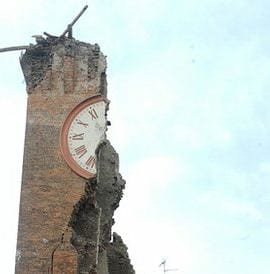 Torre dei Modenesi: The shattered clock tower of Finale Emilia. Credit: Getty images