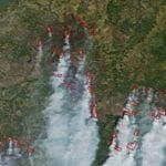 Satellite image of Siberia burning. Credit NASA Earth Observatory