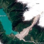 Satellite imagery of a massive landslide in Tibet. Credit NASA Earth Observatory