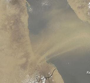 Satellite image of dust over the red sea. Credit: NASA Earth Observatory
