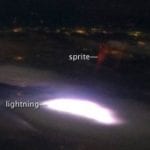 Photograph of the elusive red sprite as seen from space. Credit: NASA Earth OBservatory